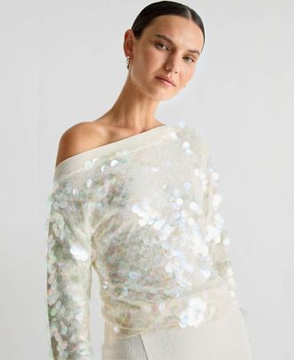 Scalpers Maglione &eacute;cru con paillettes grandi-Bianco