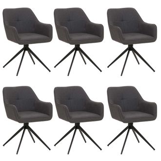 Hhg Hhg - Juego De 6 Silla De Comedor 983, Apoyabrazos De Silla De Cocina, Giratoria Con Retorno Autom&aacute;tico, Tela/textil (270 G/m&sup2;), Gris