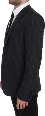 Dolce & Gabbana Mens Gray Striped Slim Fit Wool Blazer Clothing