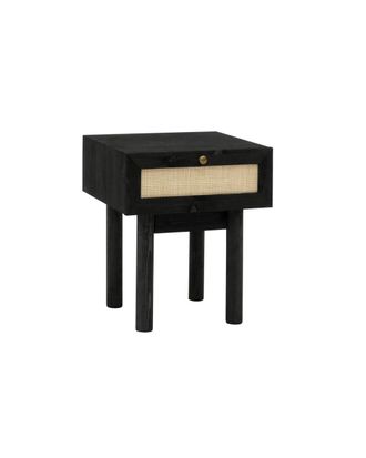 Deco Wood Mesita de noche de madera maciza y con caj&oacute;n tono negro de 40x45cm