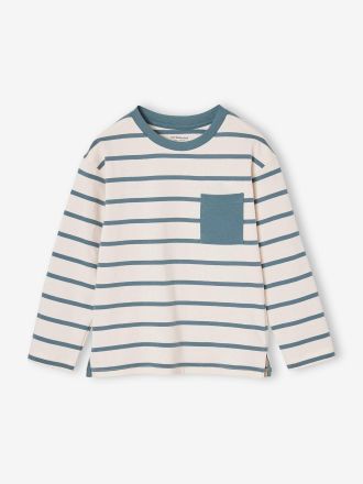 Vertbaudet Jungen Ringelshirt, personalisierbar aqua