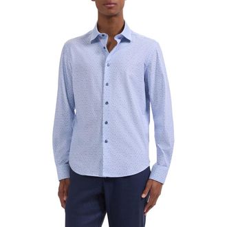 Bugatchi James OoohCotton Micro Palm Tree Print Button-Up Shirt in Lavender at Nordstrom, Size Xx-Large