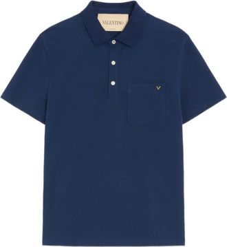 Valentino Cotton Piqu&eacute; Polo met VGold - Heren - Polos - Blauw - L - Katoen - Tops
