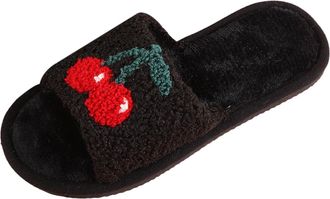 Generic Womens Open Toe Slippers Flat Bottom Warm Indoor Non Slip Home Footwear for Comfortable Relaxation (Black, 39)