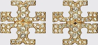 Tory Burch Orecchini a bottone Icon in ottone con cristalli pav&eacute; e logo Double T