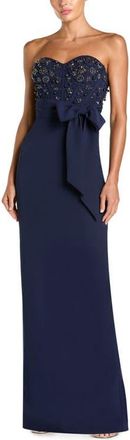 Mac Duggal Strapless Embellished Bustier Gown with Bow in Midnight at Nordstrom, Size 10