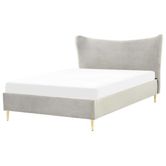 Beliani Cama Con Somier De Terciopelo Gris Claro Dorado 140 X 200 Cm Somier Chaleix
