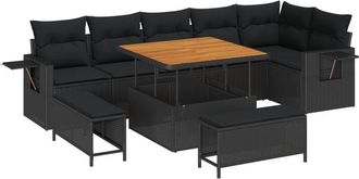 vidaXL Vidaxl - Garden Sofa Set Height-Adjustable 9 pcs Black Poly Rattan