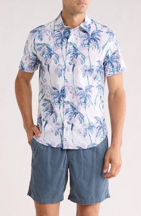Bonobos Paradisp Palms Slim Fit Short Sleeve Stretch Cotton Button-Up Shirt in Watercolor Palm Tree at Nordstrom Rack, Size Xx-Large