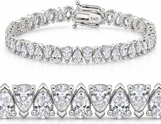 Pompeii3 10Ct Pear Shape Diamond Tennis Bracelet Wide 14k White Gold Lab Grown
