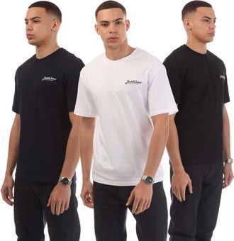 Jack & Jones Jack And Jones Heren Beau Footprint Katoen Normaal T-Shirt (Pak van 3) (Marine)