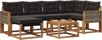 vidaXL Conjunto De Sof&aacute;s De Exterior 7 Uds. Natural Y Negro Vidaxl