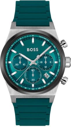 BOSS Candor Chronograph Silicone Strap Watch, 41mm in Green at Nordstrom, Size 41 Mm