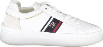 Tommy Hilfiger Schoenen, Dames, Wit, 38 EU, Polyester, Witte Polyester Sneaker met Contrasterende Details