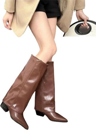 Generic Women Gladiator Long Boots Pointed Toe Mid Heels Elegant Knee High Boots