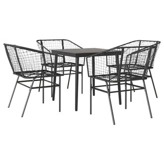 Berkfield Home 5 Piece Garden Dining Set Black Poly Rattan Glass