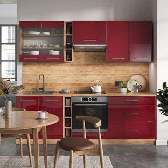 Vicco Mueble De Cocina Fame-line, Burdeos Brillo Intenso/roble Dorado, 235 Cm Sin Encimera