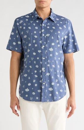 14th & Union Short Sleeve Linen Blend Shirt in Blue Vintage Coral Shore at Nordstrom Rack, Size Xx-Large