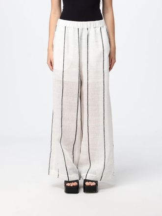 Meimeij Pantaloni palazzo a righe in misto lino a vita alta