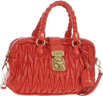 Miu Miu Coffer Convertible Satchel Matelasse Leather Orange Leather Handbag (Pre-Owned)
