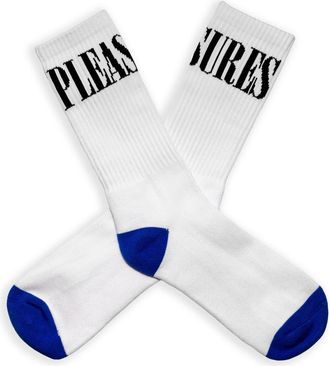 Pleasures Monitor Logo Inarsia Cotton Crew Socks in White at Nordstrom