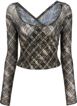 Charlotte Knowles Scythe check-print top - women - Cotton/Elastane - 8 - Blue