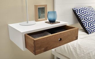 HOGAR 24 Juego de 2 mesitas de madera con 1 cajón blanco frente cajón encerado