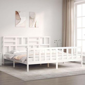 vidaXL Bed Frame without Mattress White Super King Size Solid Wood Pine vidaXL