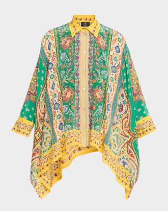 Etro Handkerchief Floral-Print Silk Shirt