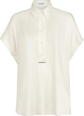 Brunello Cucinelli Silk satin shirt with monili in White at Nordstrom, Size X-Large Eu