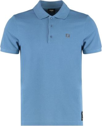 Fendi Katoenen Polo Shirt met Geribbelde Randen - Heren - Polos - Blauw - L - Katoen - Tops