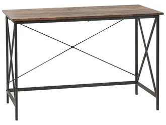 Beliani Scrivania Compatta Industriale Smart Working Effetto Legno Scuro E Metallo Nero 115 X 60 Cm Futon