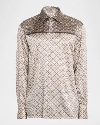 Stefano Ricci Mens Multi-Geometric Silk-Elastane Sport Shirt