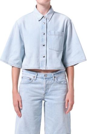 A Gold E Tomine Boxy Denim Button-Up Shirt in Pause Light Indigo at Nordstrom, Size X-Large