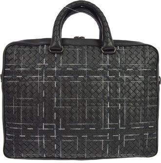 Bottega Veneta Soft Slim Intrecciato Nappa Black Leather Briefcase Bag (Pre-Owned)