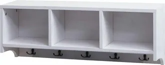 Hhg nunca usado] Estantería de pared 412, perchero Perchero de pared Estantería, 3 compartimentos 5 ganchos 30x80x20cm madera, blanco, shabby