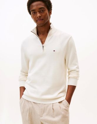 Tommy Hilfiger Mens Tommy Hilfiger Essential Cotton 1/4 Zip Mock Mens Sweatshirt - Ivory Petal - White - Size: 38