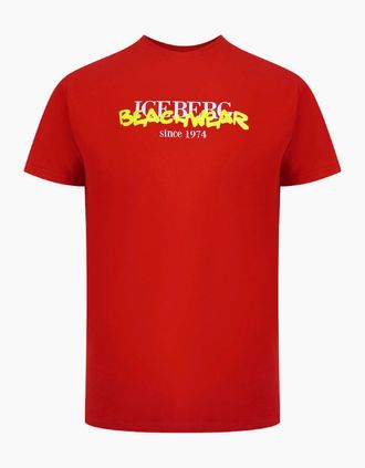 Iceberg Mens Ice Iceberg Beachwear Logo Red T-Shirt - Size: 40