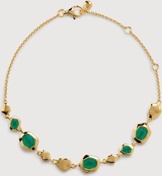 Monica Vinader Gold Odyssey Gemstone Pebbled Chain Bracelet Green Onyx