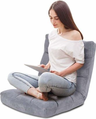 Costway Costway - Sofá Perezoso Sofá Plegable Respaldo Ajustable 14 Posiciones Silla de Dormitorio Sala de Estar Gris