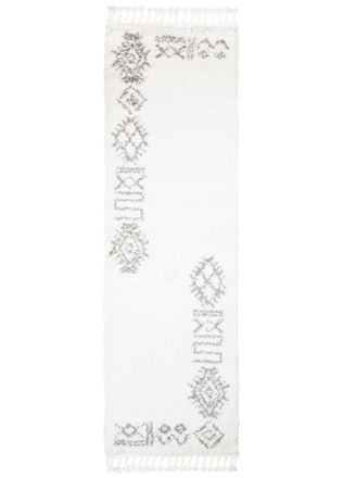 Tapiso Alfombra de pasillo crema gris oscuro &eacute;tnico flecos 100x300