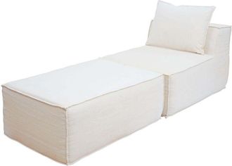 Hhg Chaise Longue/accesorios Para Sof&aacute; Hhg-399, Sill&oacute;n Otomano Recamiere, Tela/tejido (300 G/m&sup2;) 63 X 75 X 194 Cm, Crema