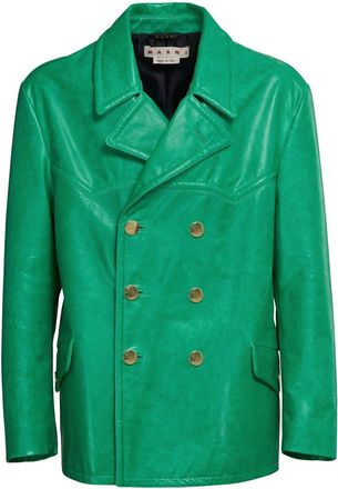 Marni double-breasted leather jacket - men - Bovine Leather (top grain) - 48 - Green