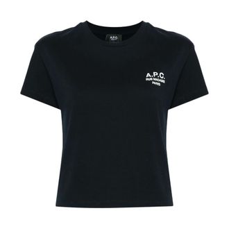 A.P.C. A.p.c., Tops, Dames, Blauw, XS, Geborduurd Rue Madame T-shirt