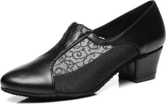 Miyoopark MINITOO Womens Dancing Shoes Mesh Lace-up Low Heel Evening Prom Pumps L293 Black 4cm Heel UK 8