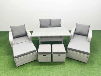 Fimous PE Rattan Lounge Sofa Set 8 Seater Outdoor Garden Furniture Set in Light Grey