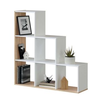 Dmora Librer&iacute;a Cincinnati, Librer&iacute;a De Doble Cara Con 6 Compartimentos, Estanter&iacute;a Divisoria Para Oficina, Cm 108x28h110, Blanco Y Roble, Con Embalaje Refor