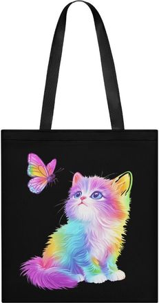 Generic Cat with Butterfly Womens Tote Casual Shopping Bag Lightweight Shoulder Bags Hobos Handbag for Work Travel Daily 35x40cm