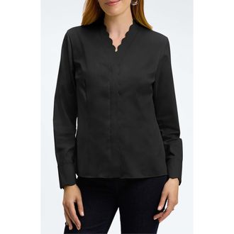 Foxcroft Bridget Scalloped Matte Sateen Button-Up Shirt in Black at Nordstrom Rack, Size 18 (Similar To 14W)