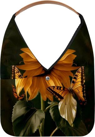 Generic Sunflower and Butterfly Reusable Lightweight Grocery Bags - Foldable Into Compact Pouch, Washable & Sturdy, Multipurpose for Shopping and Travel
